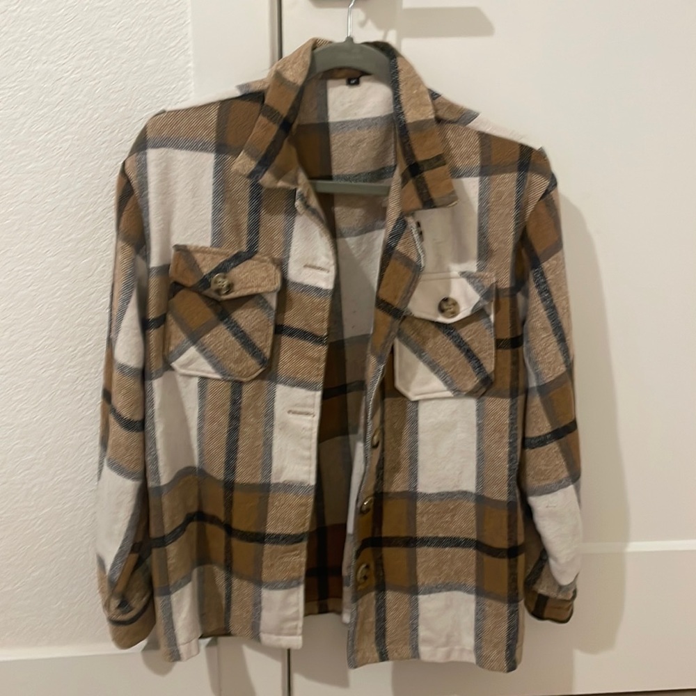 Brown and black flannel shacket